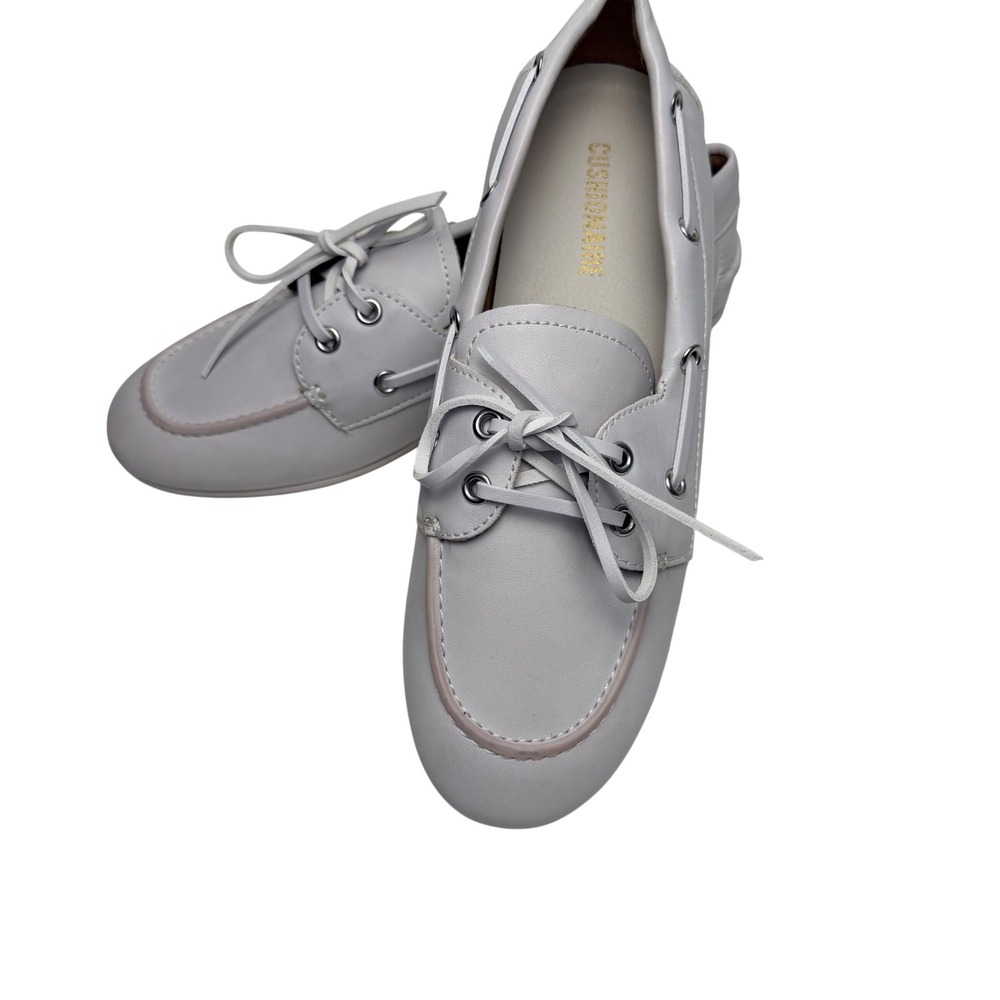 Cushionaire Womens White Grey Boat Shoes Memory Foam Loafers Size 8M